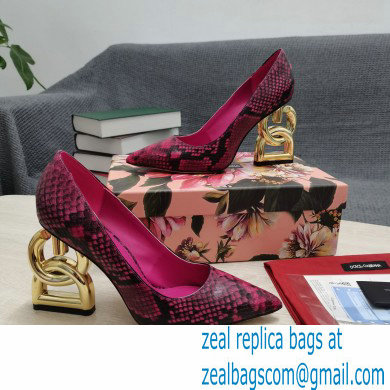 Dolce  &  Gabbana Heel 10.5cm Leather Pumps Snake Print Fuchsia with DG Pop Heel 2021